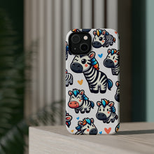 DistinctInk Tough Case for Apple iPhone, Compatible with MagSafe Charging - "Whimsical Zebra Parade: Playful and Colorful Pattern"