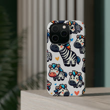 DistinctInk Tough Case for Apple iPhone, Compatible with MagSafe Charging - "Whimsical Zebra Parade: Playful and Colorful Pattern"