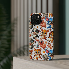 DistinctInk Tough Case for Apple iPhone, Compatible with MagSafe Charging - "Playful Delights: A Cartoon Animal Medley"