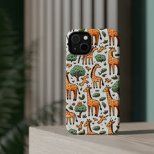 DistinctInk Tough Case for Apple iPhone, Compatible with MagSafe Charging - "Giraffe Parade: A Playful Seamless Pattern"