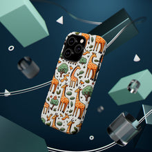 DistinctInk Tough Case for Apple iPhone, Compatible with MagSafe Charging - "Giraffe Parade: A Playful Seamless Pattern"