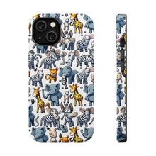 DistinctInk Tough Case for Apple iPhone, Compatible with MagSafe Charging - "Whimsical Jungle: Cartoon Animal Pattern"