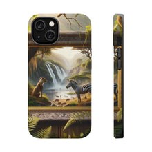 DistinctInk Tough Case for Apple iPhone, Compatible with MagSafe Charging - "Zebra's Gaze: A Painterly Journey into African Wilderness"