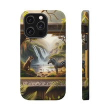 DistinctInk Tough Case for Apple iPhone, Compatible with MagSafe Charging - "Zebra's Gaze: A Painterly Journey into African Wilderness"