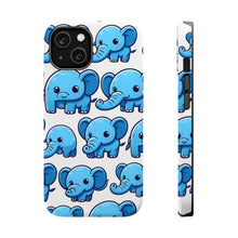 DistinctInk Tough Case for Apple iPhone, Compatible with MagSafe Charging - "Whimsical Blue Elephant Medley Pattern"