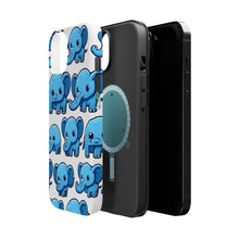 DistinctInk Tough Case for Apple iPhone, Compatible with MagSafe Charging - "Whimsical Blue Elephant Medley Pattern"