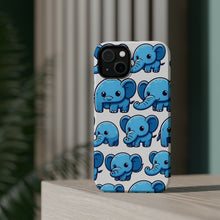 DistinctInk Tough Case for Apple iPhone, Compatible with MagSafe Charging - "Whimsical Blue Elephant Medley Pattern"