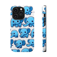DistinctInk Tough Case for Apple iPhone, Compatible with MagSafe Charging - "Whimsical Blue Elephant Medley Pattern"