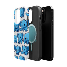 DistinctInk Tough Case for Apple iPhone, Compatible with MagSafe Charging - "Whimsical Blue Elephant Medley Pattern"