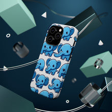 DistinctInk Tough Case for Apple iPhone, Compatible with MagSafe Charging - "Whimsical Blue Elephant Medley Pattern"