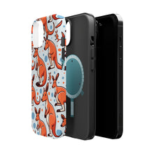 DistinctInk Tough Case for Apple iPhone, Compatible with MagSafe Charging - "Playful Kangaroo Parade: Repeating Cartoon Pattern"