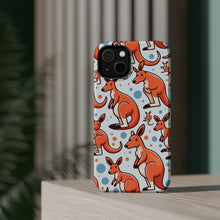 DistinctInk Tough Case for Apple iPhone, Compatible with MagSafe Charging - "Playful Kangaroo Parade: Repeating Cartoon Pattern"