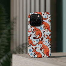 DistinctInk Tough Case for Apple iPhone, Compatible with MagSafe Charging - "Playful Kangaroo Parade: Repeating Cartoon Pattern"