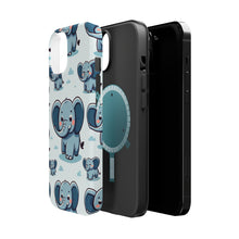 DistinctInk Tough Case for Apple iPhone, Compatible with MagSafe Charging - "Whimsical Elephant Parade: A Playful Pattern"