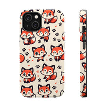 DistinctInk Tough Case for Apple iPhone, Compatible with MagSafe Charging - "Playful Paw Prints: Stylized Red Foxes"