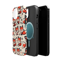 DistinctInk Tough Case for Apple iPhone, Compatible with MagSafe Charging - "Playful Paw Prints: Stylized Red Foxes"