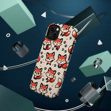 DistinctInk Tough Case for Apple iPhone, Compatible with MagSafe Charging - "Playful Paw Prints: Stylized Red Foxes"