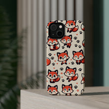 DistinctInk Tough Case for Apple iPhone, Compatible with MagSafe Charging - "Playful Paw Prints: Stylized Red Foxes"