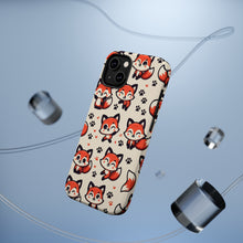 DistinctInk Tough Case for Apple iPhone, Compatible with MagSafe Charging - "Playful Paw Prints: Stylized Red Foxes"