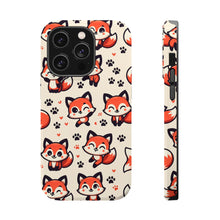 DistinctInk Tough Case for Apple iPhone, Compatible with MagSafe Charging - "Playful Paw Prints: Stylized Red Foxes"