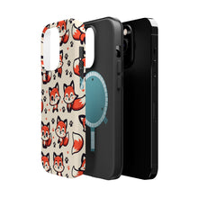 DistinctInk Tough Case for Apple iPhone, Compatible with MagSafe Charging - "Playful Paw Prints: Stylized Red Foxes"