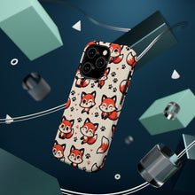 DistinctInk Tough Case for Apple iPhone, Compatible with MagSafe Charging - "Playful Paw Prints: Stylized Red Foxes"