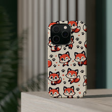 DistinctInk Tough Case for Apple iPhone, Compatible with MagSafe Charging - "Playful Paw Prints: Stylized Red Foxes"