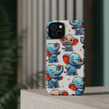 DistinctInk Tough Case for Apple iPhone, Compatible with MagSafe Charging - "Whimsical Elephants: A Playful Pattern Delight"