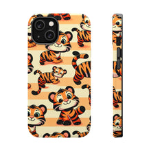 DistinctInk Tough Case for Apple iPhone, Compatible with MagSafe Charging - "Crazy Tigers Unleashed on Pastel Backdrop"