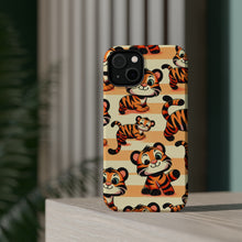 DistinctInk Tough Case for Apple iPhone, Compatible with MagSafe Charging - "Crazy Tigers Unleashed on Pastel Backdrop"