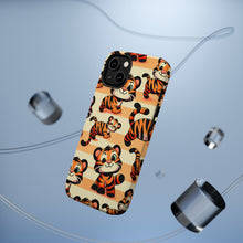 DistinctInk Tough Case for Apple iPhone, Compatible with MagSafe Charging - "Crazy Tigers Unleashed on Pastel Backdrop"