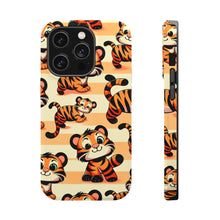 DistinctInk Tough Case for Apple iPhone, Compatible with MagSafe Charging - "Crazy Tigers Unleashed on Pastel Backdrop"