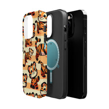 DistinctInk Tough Case for Apple iPhone, Compatible with MagSafe Charging - "Crazy Tigers Unleashed on Pastel Backdrop"