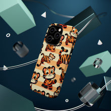 DistinctInk Tough Case for Apple iPhone, Compatible with MagSafe Charging - "Crazy Tigers Unleashed on Pastel Backdrop"