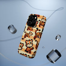 DistinctInk Tough Case for Apple iPhone, Compatible with MagSafe Charging - "Crazy Tigers Unleashed on Pastel Backdrop"