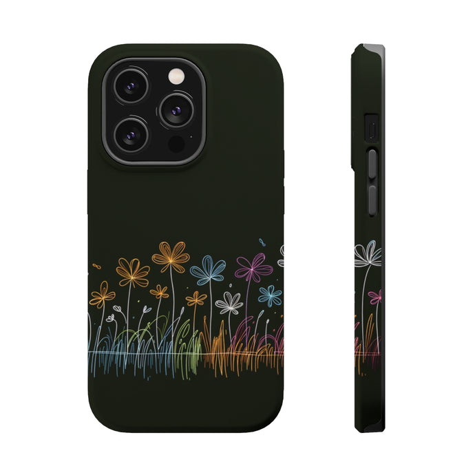 DistinctInk Tough Case for Apple iPhone, Compatible with MagSafe Charging - Blooming Beauty: Minimalistic Spring Flower Illustration
