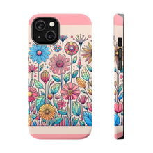 DistinctInk Tough Case for Apple iPhone, Compatible with MagSafe Charging - "Playful Cartoon Spring Flowers on Pink"