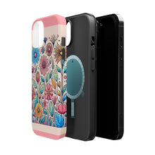 DistinctInk Tough Case for Apple iPhone, Compatible with MagSafe Charging - "Playful Cartoon Spring Flowers on Pink"