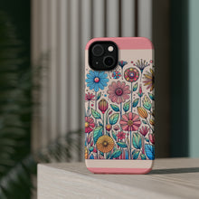 DistinctInk Tough Case for Apple iPhone, Compatible with MagSafe Charging - "Playful Cartoon Spring Flowers on Pink"
