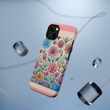 DistinctInk Tough Case for Apple iPhone, Compatible with MagSafe Charging - "Playful Cartoon Spring Flowers on Pink"