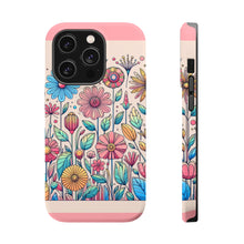 DistinctInk Tough Case for Apple iPhone, Compatible with MagSafe Charging - "Playful Cartoon Spring Flowers on Pink"