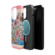 DistinctInk Tough Case for Apple iPhone, Compatible with MagSafe Charging - "Playful Cartoon Spring Flowers on Pink"