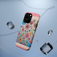 DistinctInk Tough Case for Apple iPhone, Compatible with MagSafe Charging - "Playful Cartoon Spring Flowers on Pink"