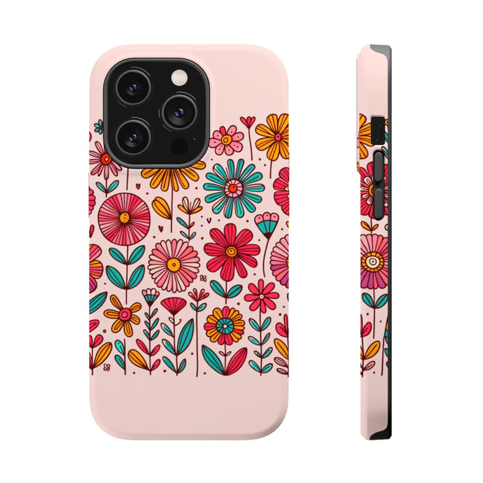 DistinctInk Tough Case for Apple iPhone, Compatible with MagSafe Charging - Vibrant and Lively Spring Flower Delight