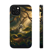 DistinctInk Tough Case for Apple iPhone, Compatible with MagSafe Charging - "Majestic Dream: A White Tiger Reclines in Enchanted Jungle"