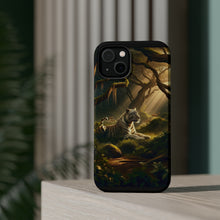 DistinctInk Tough Case for Apple iPhone, Compatible with MagSafe Charging - "Majestic Dream: A White Tiger Reclines in Enchanted Jungle"