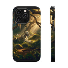 DistinctInk Tough Case for Apple iPhone, Compatible with MagSafe Charging - "Majestic Dream: A White Tiger Reclines in Enchanted Jungle"
