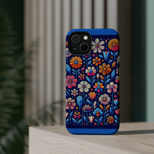 DistinctInk Tough Case for Apple iPhone, Compatible with MagSafe Charging - "Bright Blooms: Minimalistic Cartoon Flowers Pattern"