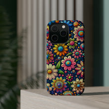 DistinctInk Tough Case for Apple iPhone, Compatible with MagSafe Charging - "Blooming Cartoon Delights: Lively Spring Flowers"