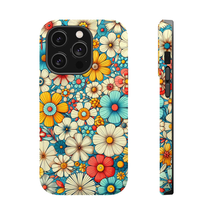DistinctInk Tough Case for Apple iPhone, Compatible with MagSafe Charging - Whimsical Blooms: A Vibrant Spring Symphony
